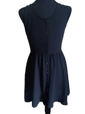Star Embellished Button Front Black Sleeveless Semi Sheer Dress Size S